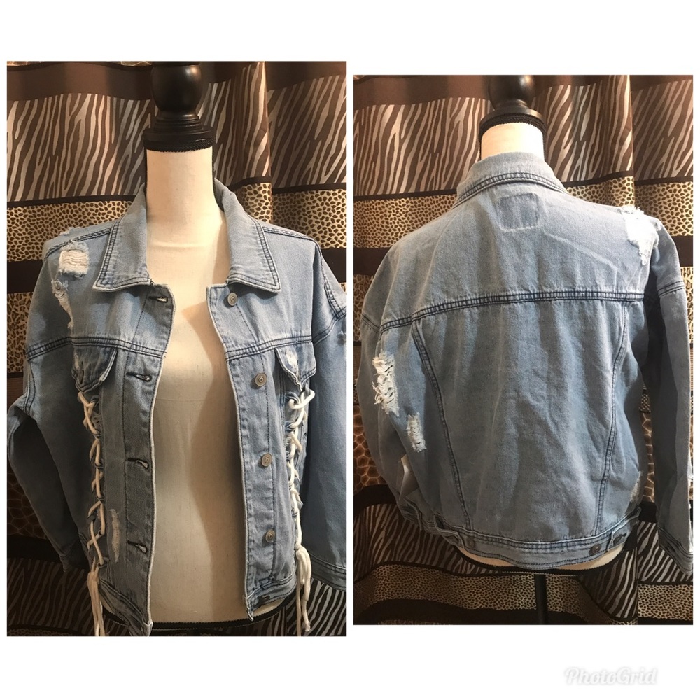 light  denim jacket distress size small left - Picture 3 of 6